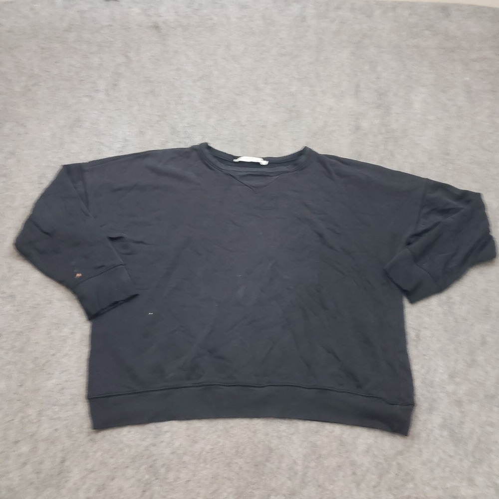 Zara TRF Sweater Womens Medium Black Sweatshirt Crew Neck Cotton Knit Ladies *